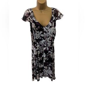 Simply Vera Vera Wang Floral Chiffon Knee Length Dress Oxford M